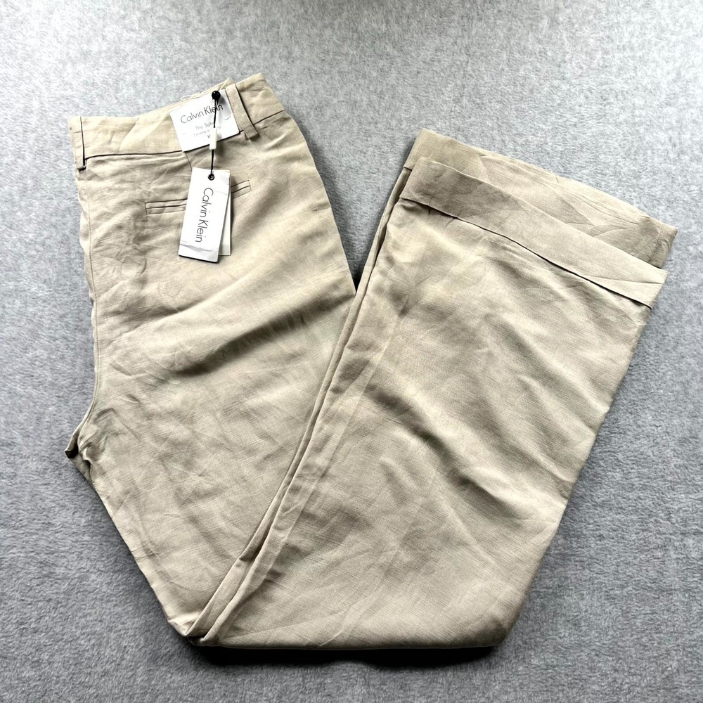 Calvin Klein The Soho Pants Womens 10 Khaki Modern Essentials Wide Leg Office